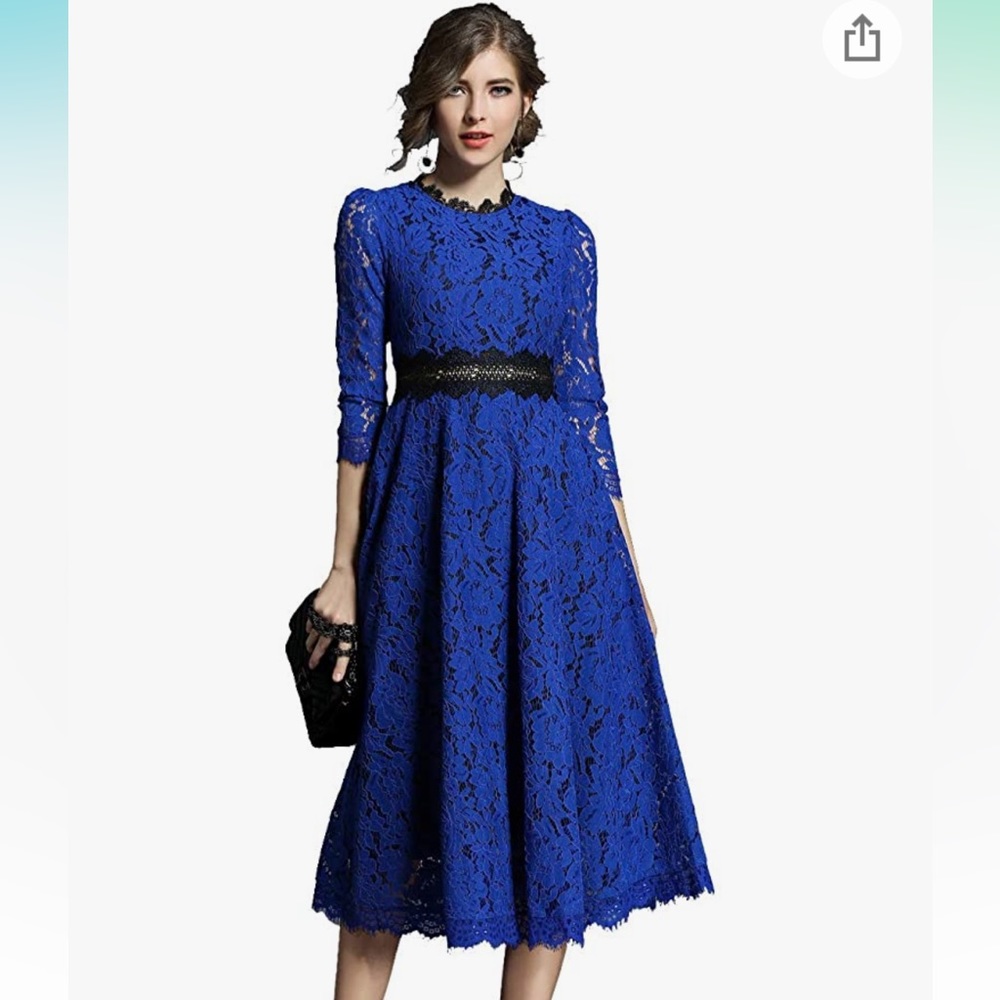 Blue lace midi dress
